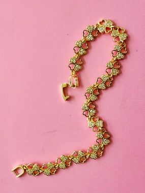 Source Unknown Gold Bracelet with Pink Heart and Crystal Accents - Women Jewelry